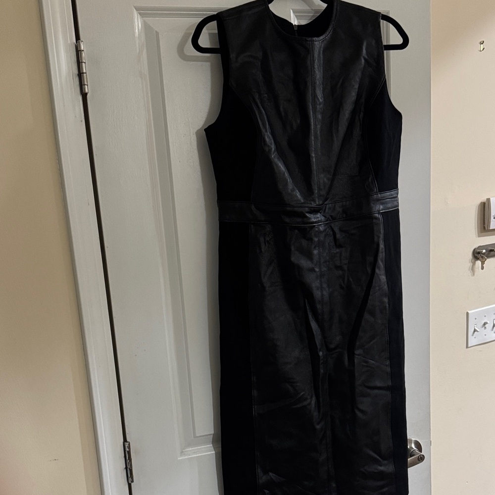 SPANX Black faux leather stretch Midi Dress